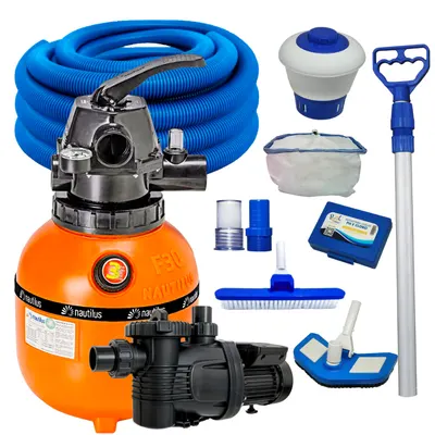 Filtro de Areia Nautilus F300P e Bomba 1/4cv 220v Para Piscina Com Kit Completo de