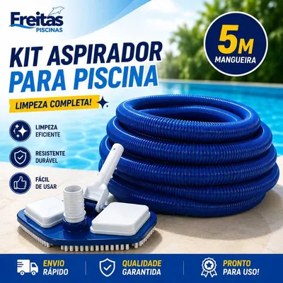 Kit Aspirador Piscina 5m Mangueira Flexível Limpeza Fundo Piscina