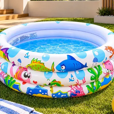 Piscina Inflável Infantil 3 Anéis Transparente 180 Litros Fundo Do Mar Para Crianças