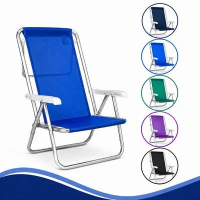 Cadeira Praia Reclinavel Aluminio Reforçada 8 Posiçoes 100Kg