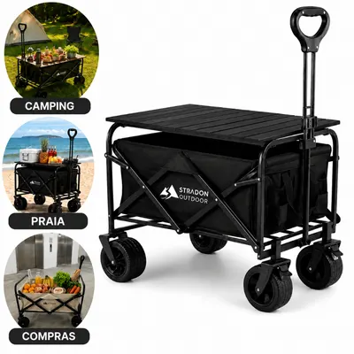 Carrinho Dobrável Camping e Praia Off-road Reforçado Tamanho G Rodas Extra Largas