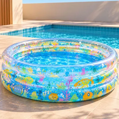 Piscina Inflável Infantil 3 Anéis Transparente 253 Litros Fundo Do Mar Para Crianças