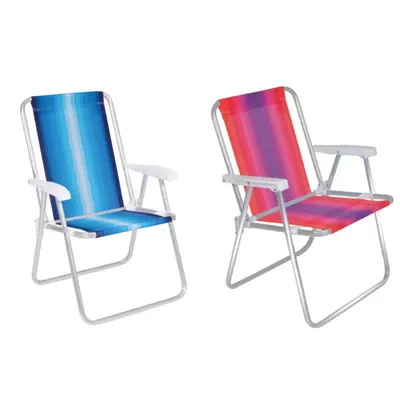 Cadeira De Praia MOR Alta 100% Alumínio Super Resistente Praia Verão Piscina Dobrável