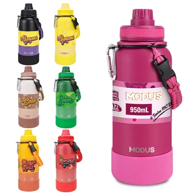 MODUS Garrafa Térmica 1 Litro Esportiva De Aço Inoxidável Com Isolamento A Vácuo com Base
