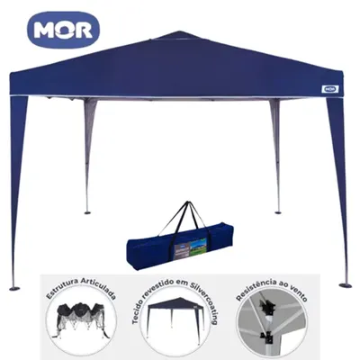 Gazebo Tenda Sanfonada MOR 3x3 X-Flex Oxford Azul FPS 100 Articulada Dobrável Praia